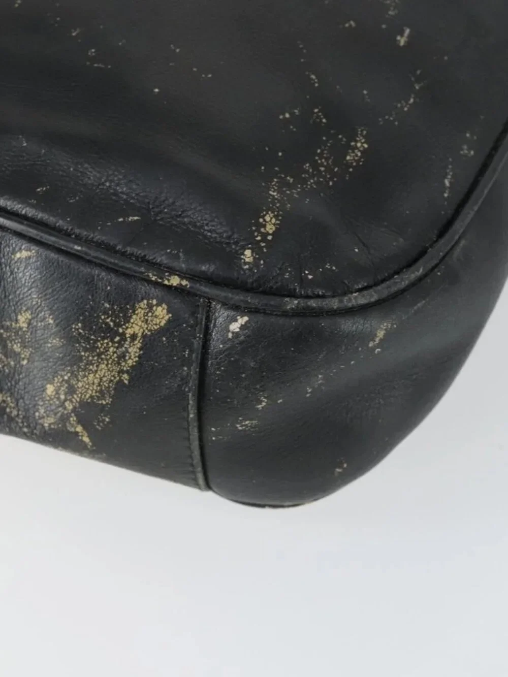GUCCI Bamboo Hand Bag Leather Black Gold Auth 170494